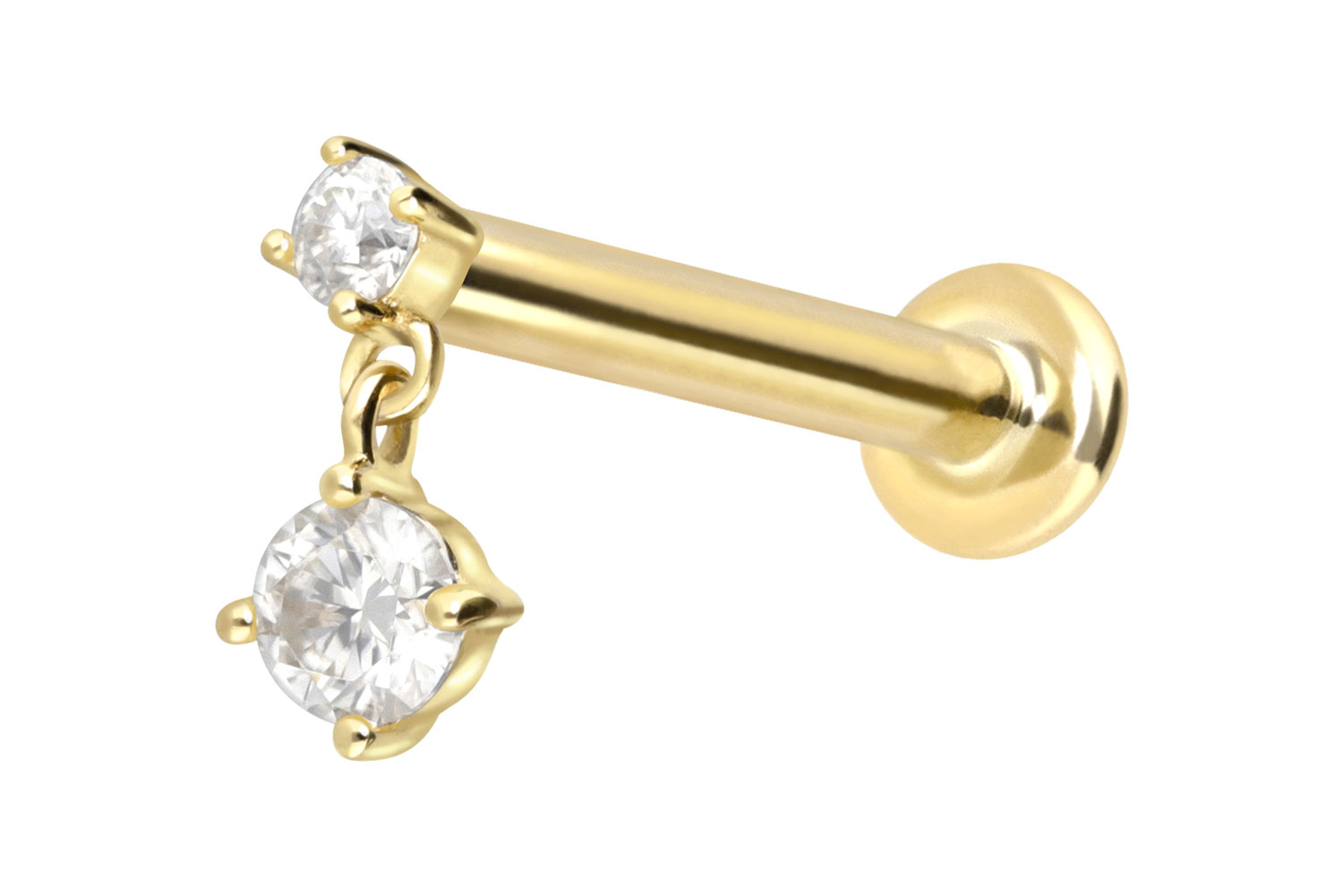 14 Karat Gold Labret Piercing mit Innengewinde 2 MOISSANITE